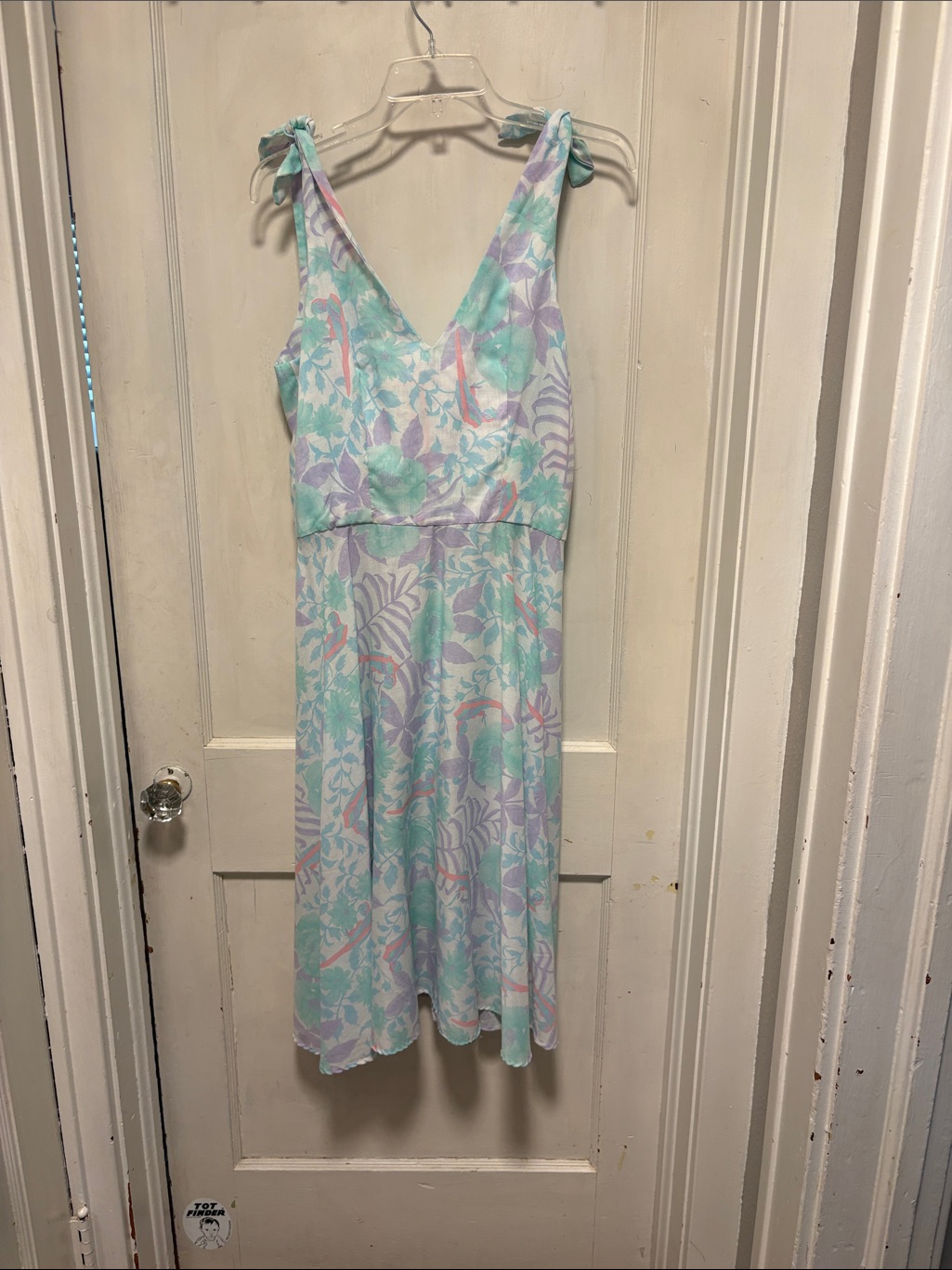 Vintage Heike Peterson Mint Lavender Floral Tie-Shoulder Fit N Flare Dress 12